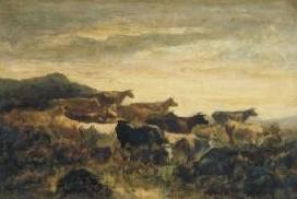 Narcisse Virgilio Diaz Zonsondergang met koeien oil painting image